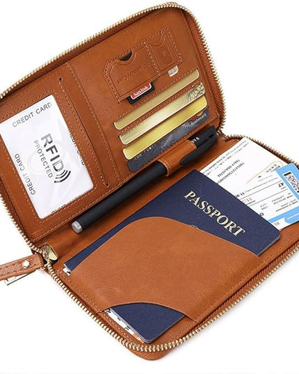 Passport Holder for Travel Women and Men RFID Passport Holder with Card Slots Holder Passport Case Passport cover Passport Wallet Travel Essentials and Accessories (Zipper, Brown Zipper)