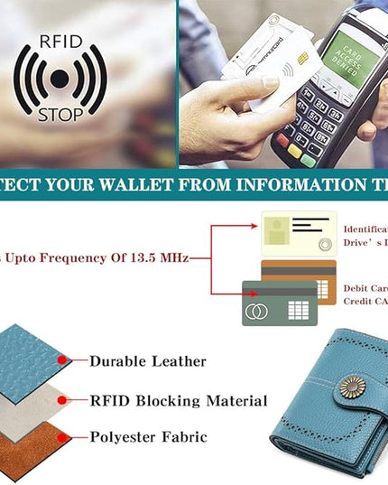 SENDEFN Small Womens Wallet Leather Bifold Card Holder RFID Blocking with Zipper Coin Pocket