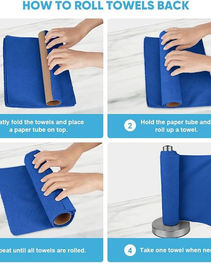 AIDEA Microfiber Cleaning Cloth 165 Sheets 3 Roll, Microfiber Towels for Cars, Shop Rags Washable, Cleaning Rags Reusable Paper Towels for Automotive, House, Cleaning Supplies 11×9" Dark Blue