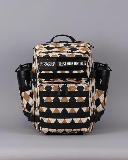 WOLFpak 35L Athletic Gym Backpack - Durable 1000D Waterproof Oxford Material with MOLLE Webbing, Laptop Pocket & Dual Cup Holders, Durable Fitness/Travel/Military Daypack (Argyle Print)
