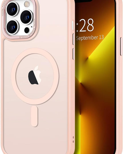Hython Case for iPhone 13 Pro Case Magnetic Translucent Matte Phone Cases 6.1" [Compatible with MagSafe] Thin Slim Fit Shockproof Bumper Hard Protective Cover for Women Men Girls, Frosted Pink