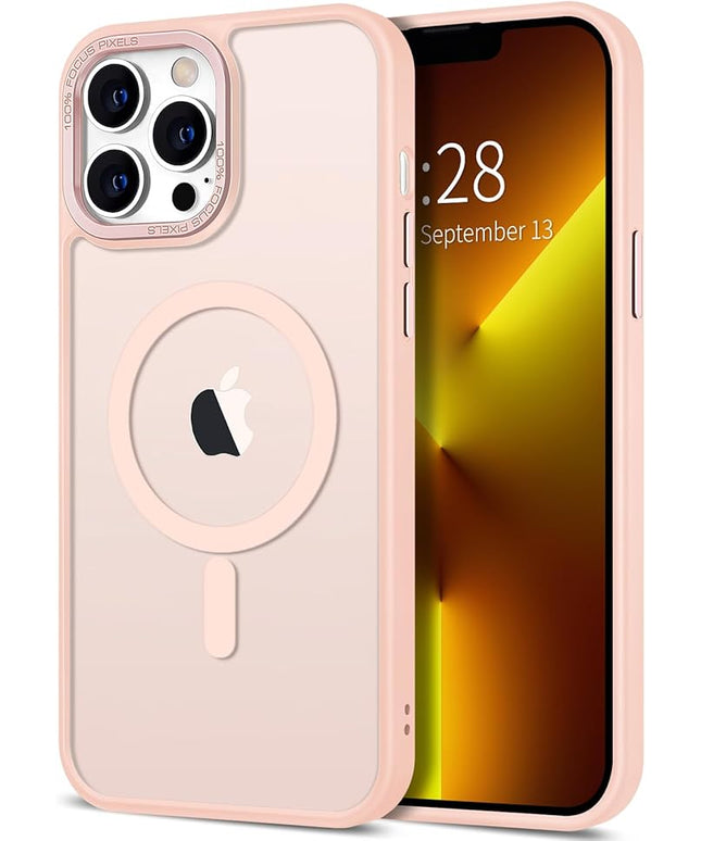 Hython Case for iPhone 13 Pro Case Magnetic Translucent Matte Phone Cases 6.1" [Compatible with MagSafe] Thin Slim Fit Shockproof Bumper Hard Protective Cover for Women Men Girls, Frosted Pink
