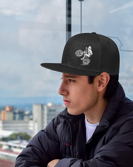 Skull Finger Flat Bill Hats for Men Black Mens Snapback Hat Baseball Cap Fitted Hat Rock N Roll Skeleton Hand Snap Backpack
