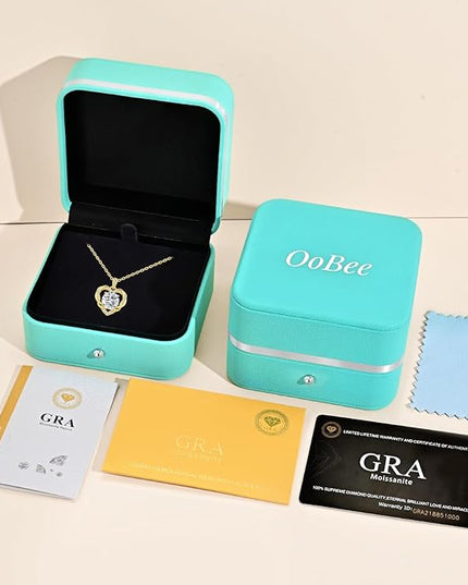 OOBEE Moissanite Heart Necklace for Women 925 Sterling Silver Fine Jewelry, Ideal Birthday Anniversary Christmas Gift for Women Wife Mom Girlfriend