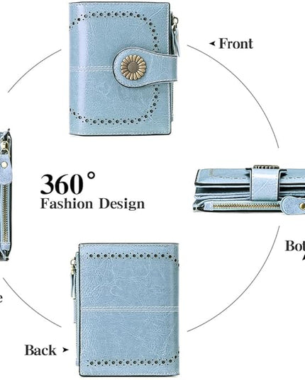 SENDEFN Small Womens Wallet Leather Bifold Card Holder RFID Blocking with Zipper Coin Pocket