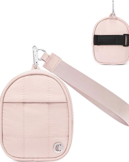 CLUCI Mini Backpack Keychain Wallet Small Change Quilted Coin Purse Cute Puffer Wristlet Pouch with 3 RFID Card Slots