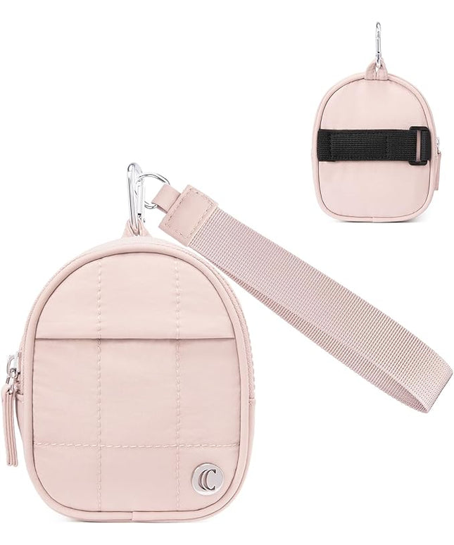 CLUCI Mini Backpack Keychain Wallet Small Change Quilted Coin Purse Cute Puffer Wristlet Pouch with 3 RFID Card Slots