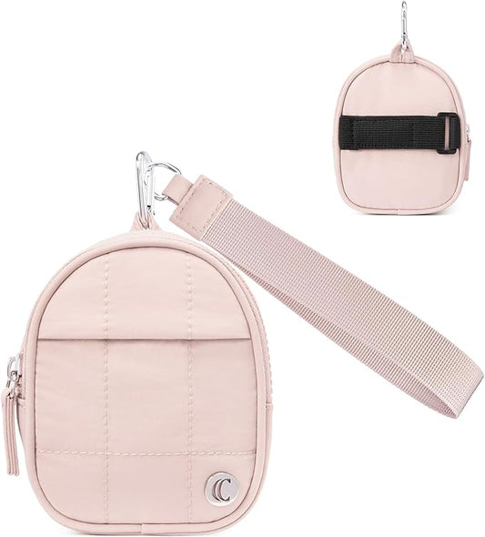 CLUCI Mini Backpack Keychain Wallet Small Change Quilted Coin Purse Cute Puffer Wristlet Pouch with 3 RFID Card Slots