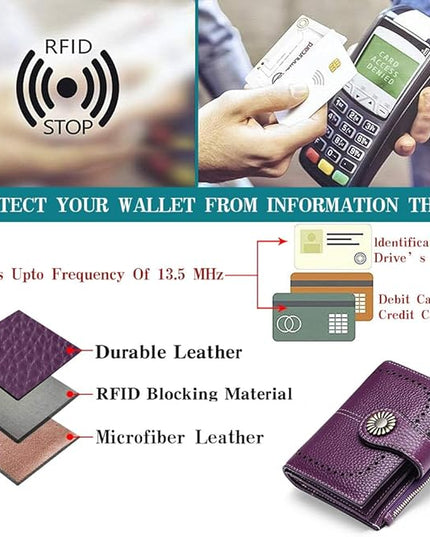 SENDEFN Small Womens Wallet Leather Bifold Card Holder RFID Blocking with Zipper Coin Pocket