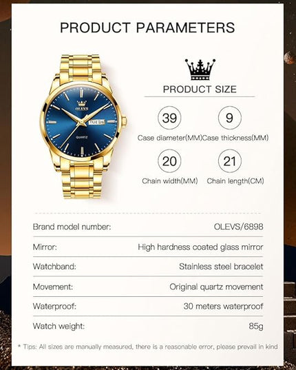 OLEVS Men's Luxury Watch Waterproof Luminous Easy Read Chronograph Watches Full Gold/White Dail/Black Face with Calendar Wristwatch
