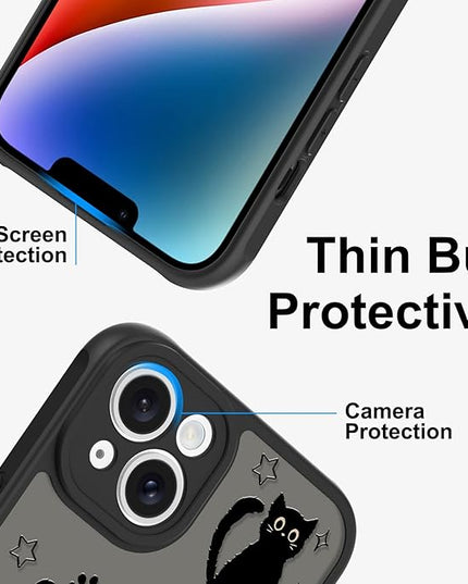 Cute Magnetic Case for iPhone 14 Plus Case [ Compatible with MagSafe ] with Black Cat Cats Pattern Design for Women Girls Boys, Soft Bumper Hard Back Kawaii Animal Protective Phone Cover