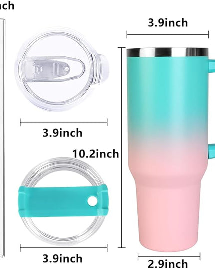 SYACOT 40 oz Tumbler with Handle and Straw Stainless Steel Insulated Tumbler Leak Proof Lid and Straw Lid Reusable Travel Mug Coffee Mug Cup Dishwasher Safe Keep Drinks Cold and Hot (Bubble Gum)