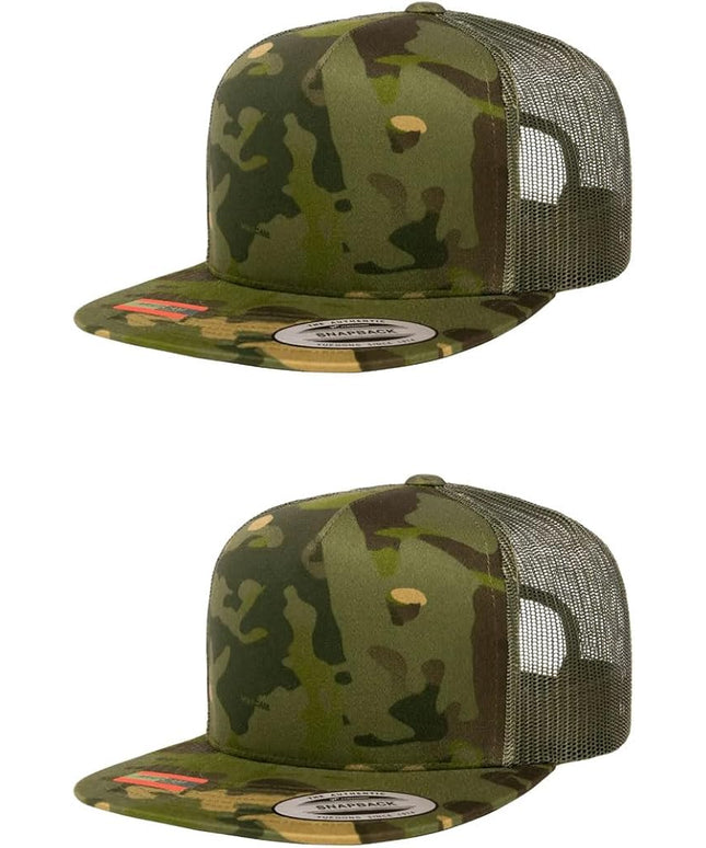 Yupoong 5-Panel YP Classic Trucker Cap | High Profile Flat Visor Snapback | OSFM | Bulk Packs Available