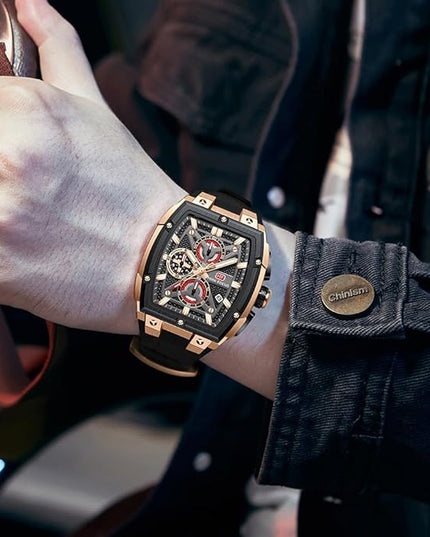 MF MINI FOCUS Men's Watch Analog Fashion Wrist Watch, Skeleton Tonneau Watch for Men with Chronograph,Ideal for Sports Enthusiasts and Daily Wear