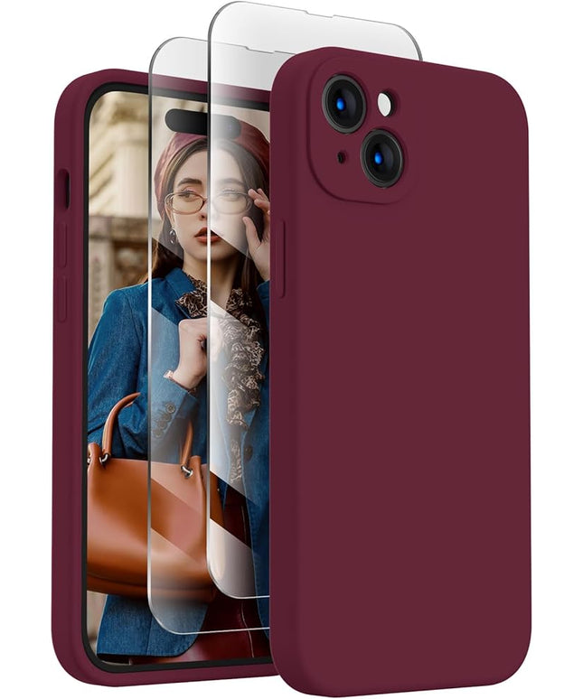 FireNova Designed for iPhone 15 Case, Silicone Upgraded [Camera Protection] Phone Case with [2 Screen Protectors], Soft Anti-Scratch Microfiber Lining Inside, 6.1 inch, Plum