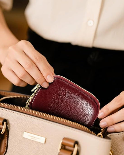 ZYLOXAR Genuine Leather Wallet Small Change Purse Keychain Mini Zipper Coin Pouch for Women (Red)