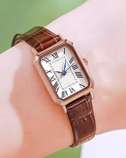 PASOY Vintage Womens Watch Analog Quartz Waterproof Ladies Watches for Women with Leather Strap Square Dial