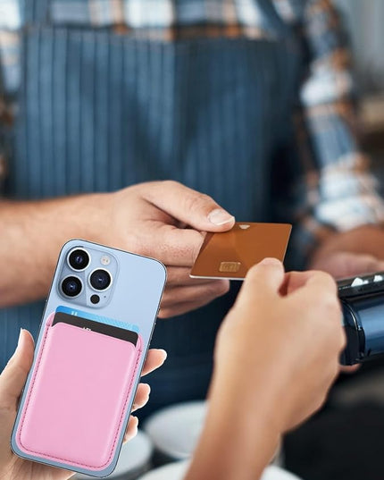 Mizi MagSafe Wallet, Magnetic Phone Vegan Leather Wallet - Slim 3 Cards Holder for iPhone 15/14/13/12 Series - Pink