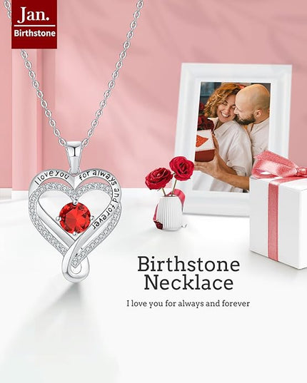 Jewelry for Women Wife Infinity Heart Birthstone I Love You Necklace S925 Anniversary Women Necklaces for Her Wife Birthday Gift Ideas, Birthday Present for Girlfriend Mom Daughter Sterling Silver