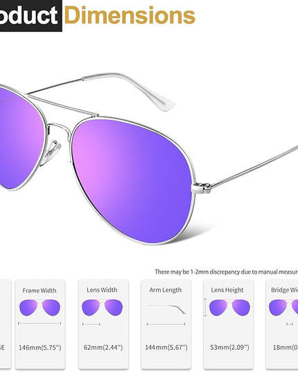 Joopin Polarized Metal Aviation Sunglasses Men, Classic Military Sun Glasses Women, Rectangle Shades UV400 Protection Costume