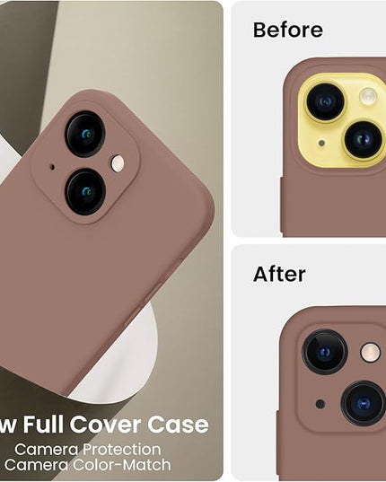 FireNova Designed for iPhone 14 Case, Silicone Upgraded [Camera Protection] Phone Case with [2 Screen Protectors], Soft Anti-Scratch Microfiber Lining Inside, 6.1 inch, Light Brown