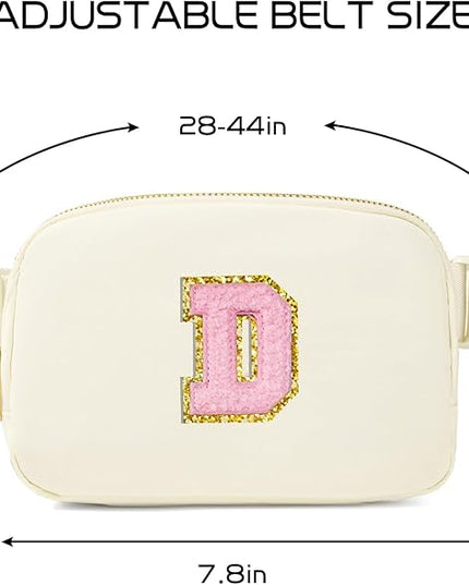 Gitus Belt Bag Fanny Pack Crossbody Bags with Initial Letter Patch Cute Stuff Birthday Gifts for Teenager Girls Trendy Preppy Stuff for Teen Girls Cool Stuff for Teens (Ivory-D)