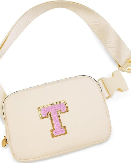 Uygafly Belt Bag Fanny Pack Crossbody Bags with Initials Letter Patch Cute Stuff Birthday Gifts for Teenager Girls Trendy Stuff for Teens | Khaki,T