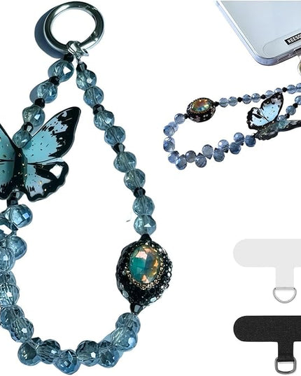 Blue Butterfly Bliss Original Design Phone Charm with 2 Tether Tabs – Stylish, Durable, and Hands-Free Phone Chain – Compatible with iPhone, Samsung, Pixel & More