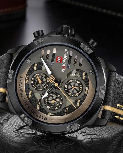 NAVIFORCE Sport Military Watches for Men Waterproof Watch Analog Quartz Leather Band Date Calendar Clock Wristwatch