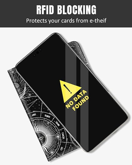 Rimilak Passport Holder, RFID Blocking Passport Cover Wallet Travel Essentials, Leather Travel Air Ticket Documents Organizer Protector for Women and Men, Sun Moon