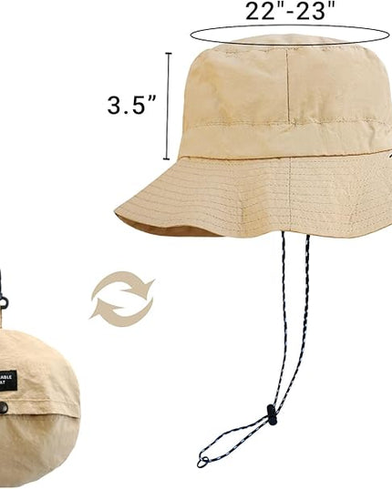PFFY Quick Dry Waterproof Packable Bucket Hat for Women Men Outdoor Sun Hats with Detachable Chin Strap