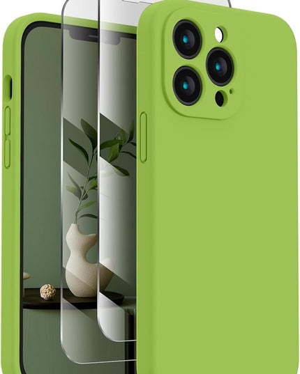 FireNova Designed for iPhone 13 Pro Case, Silicone Upgraded [Camera Protection] Phone Case with [2 Screen Protectors], Soft Anti-Scratch Microfiber Lining Inside, 6.1 inch, Sprout Green