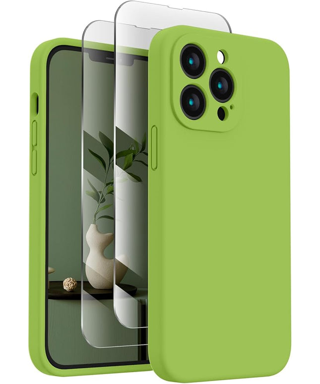 FireNova Designed for iPhone 13 Pro Case, Silicone Upgraded [Camera Protection] Phone Case with [2 Screen Protectors], Soft Anti-Scratch Microfiber Lining Inside, 6.1 inch, Sprout Green