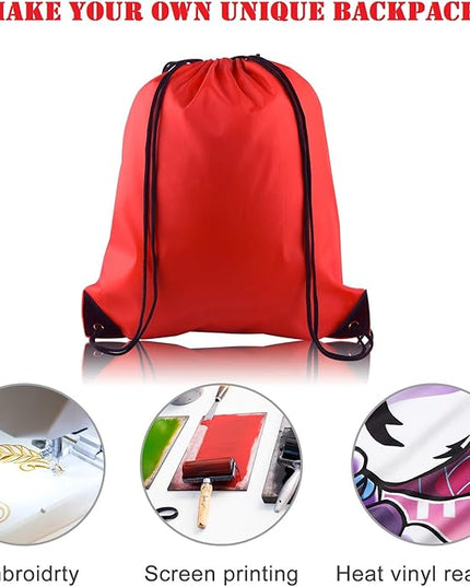 KUUQA 80Pcs Red Drawstring Backpack Bag Sack Drawstring Bags Bulk String Bags Storage Bags for Sport Gym Traveling