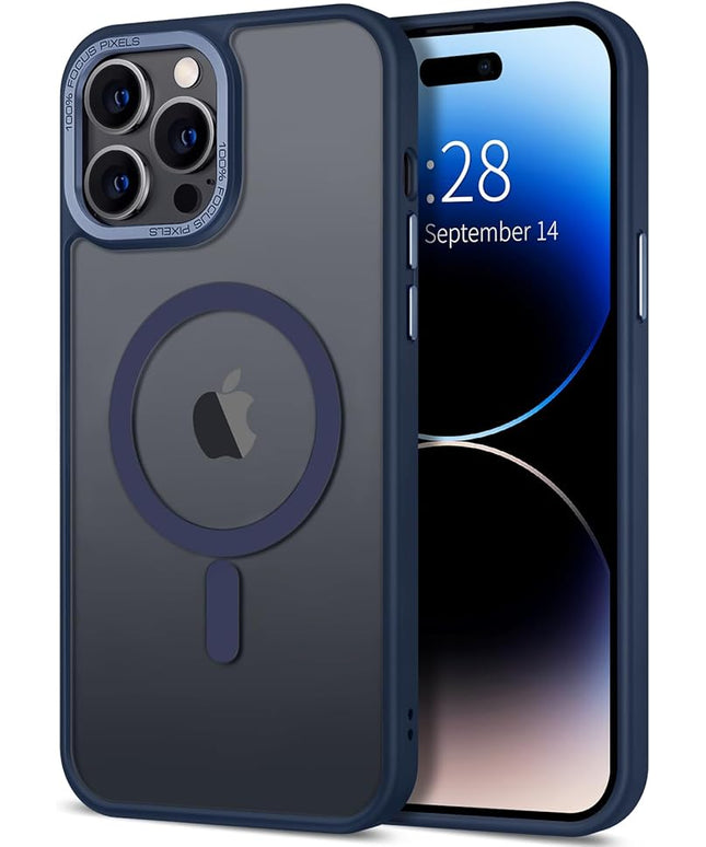 Hython Case for iPhone 14 Pro Max Case Magnetic Translucent Matte Phone Cases 6.7" [Compatible with MagSafe] Thin Slim Fit Shockproof Bumper Hard Protective Cover for Women Men Girls, Deep Blue