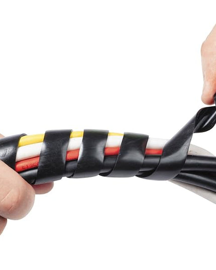 D-Line 8.2ft Black Cord Wrap, Spiral Cable Sleeve, Wire Wrapper for Cables 0.39-1.5in Diameter, Computer Cord Organizer, Wrap by Hand Cord Bundler, LDPE Plastic - 0.39in - 1.5in Diameter