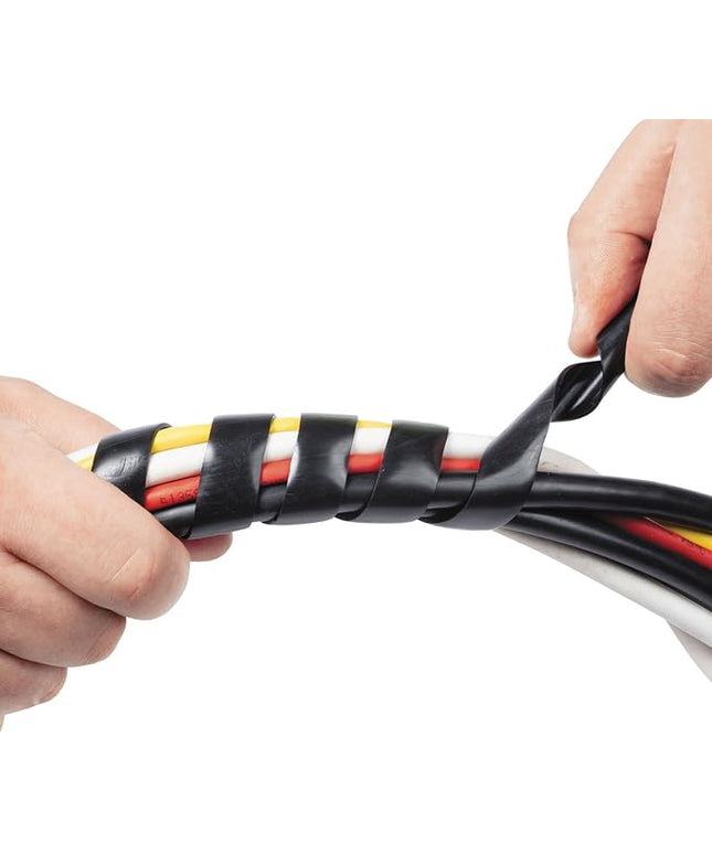 D-Line 8.2ft Black Cord Wrap, Spiral Cable Sleeve, Wire Wrapper for Cables 0.39-1.5in Diameter, Computer Cord Organizer, Wrap by Hand Cord Bundler, LDPE Plastic - 0.39in - 1.5in Diameter