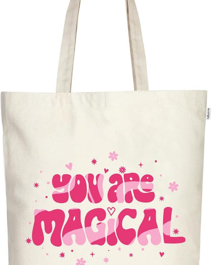 Ecoright Tote Bag for Women with Zipper, Small Tote Bag, Canvas Bag, Reusable Cotton Bag for Beach, Grocery, School & Work
