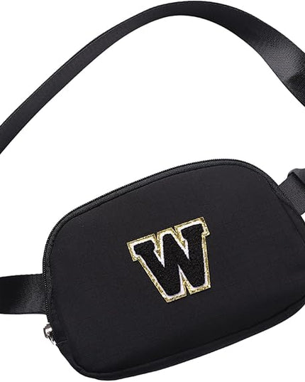 Glratn Initial Letter Belt Bag Crossbody Bags Fanny Pack For Girls，Birthday Gifts for 6 7 8 9 10 11 12 13 14 15 Year Old Girls,Purse for Kids,Cute Teen Trendy Stuff Travel Essentials.（Black-W）
