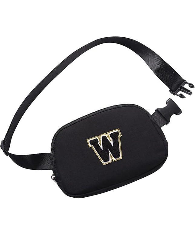 Glratn Initial Letter Belt Bag Crossbody Bags Fanny Pack For Girls，Birthday Gifts for 6 7 8 9 10 11 12 13 14 15 Year Old Girls,Purse for Kids,Cute Teen Trendy Stuff Travel Essentials.（Black-W）