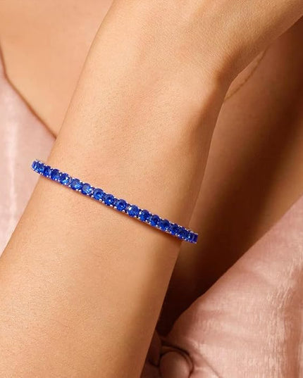 FANCIME Birthstone Bracelet Sterling Silver Gemstone Tennis Bracelets Fine Jewelry Wedding Bridal Prom Birthday Gift for Women Her, Length 7.2 Inch Width 4mm