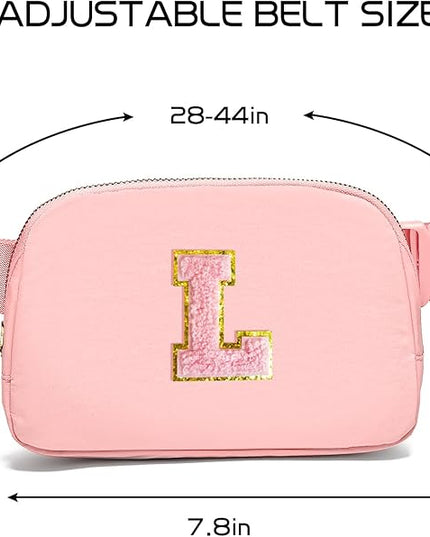 Gitus Belt Bag Fanny Pack Crossbody Bags with Initial Letter Patch Cute Stuff Birthday Gifts for Teenager Girls Trendy Preppy Stuff for Teen Girls Cool Stuff for Teens (Light Pink-L)