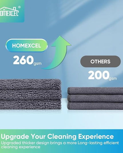 HOMEXCEL Grey Microfiber Cleaning Cloth, 12 Pack Premium Microfiber Towels for Cars, Lint Free, Scratch-Free, Highly Absorbent, Reusable Cleaning Rags for Car, Household, Kitchen, Window, 11.5"X11.5"