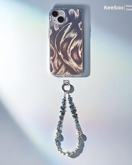 Elegance of the Sea: Pearl & Crystal Original Design Phone Charm with 2 Tether Tabs – Stylish, Durable, and Hands-Free Phone Chain – Compatible with iPhone, Samsung, Pixel & More