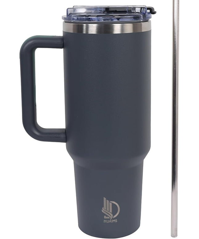 40oz Insulated Tumbler with Handle, Leakproof Straw Lid & Carry Handle - Double Wall Vacuum Insulation Keeps Ice 24 Hours, BPA Free Stainless Steel Water Bottle (Charcoal)