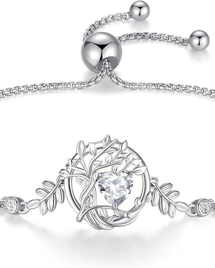 FANCIME Tree of life Birthstone Bracelet for Women Sterling Silver Tree Jewelry Birthstone Charm Bracelet Gemstone Anniversary Birthday Christmas Gifts for Wife Mom Her