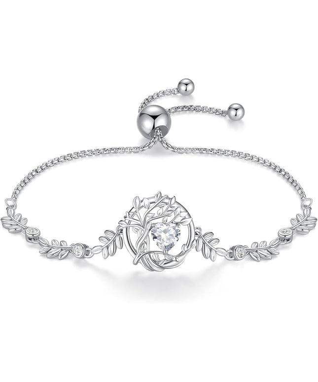 FANCIME Tree of life Birthstone Bracelet for Women Sterling Silver Tree Jewelry Birthstone Charm Bracelet Gemstone Anniversary Birthday Christmas Gifts for Wife Mom Her