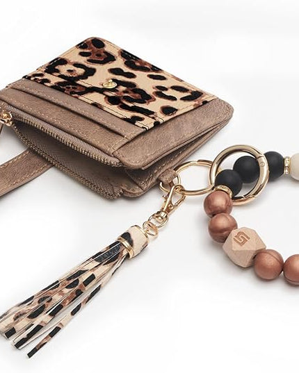 COOLANS Silicone Bracelet Wristlet Wallet Credit Card Holder RFID,ID Window,Key Ring Tassel,Slim Wallet Women Keychain Purse