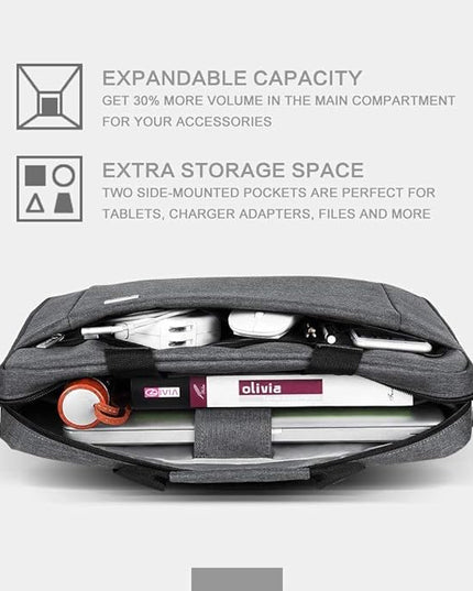 Voova Laptop Bag Case 15 15.6 16 Inch, Computer Sleeve Messenger Bag with Shoulder Strap Expandable Waterproof Business Briefcase for Men Women to Work Travel School, Fit 14-16 Inch Laptop, Grey