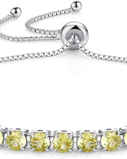 SUNFEEL Birthstone Bracelet Jewelry for Women Sterling Silver with Gold Plated Tennis Bracelet Classic Bolo Adjustable Chain Anniversary Birthday Gifts for Women Mom Wife Her